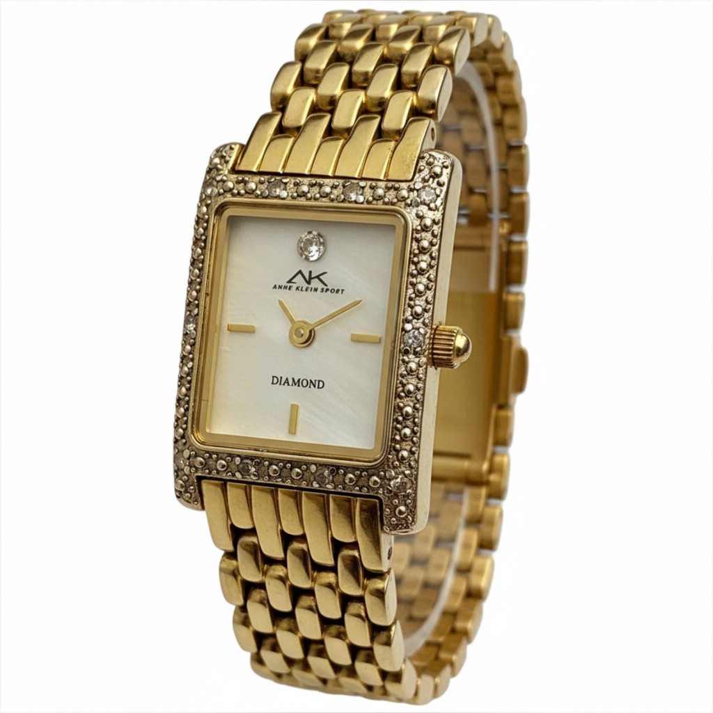 Vintage Anne Klein Gold Watch With Genuine Diamond Accents
